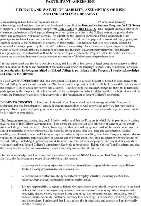 Participant Agreement Release And Waiver Of Liability Assumption Of