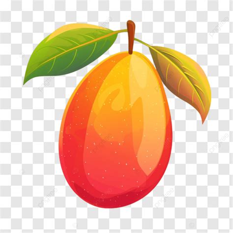 Realistic Ripe Mango With Green Leaf On Transparent Background Mango