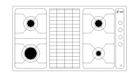 Common Gas Stove Top View Elevation Block Cad Drawing Details Dwg File