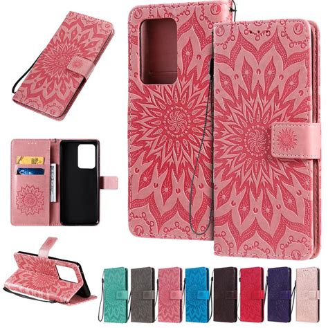 For Samsung S20 S20 Plus S20 Ultra Flip Wallet Style Pu Leather Case 3d Embossed Sunflower