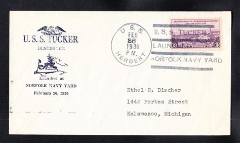 Destroyer USS TUCKER DD 374 LAUNCHING SUNK WWII Naval Cover B4600 EBay