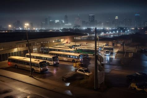 Estación de autobuses con vistas al ajetreado horizonte de la ciudad