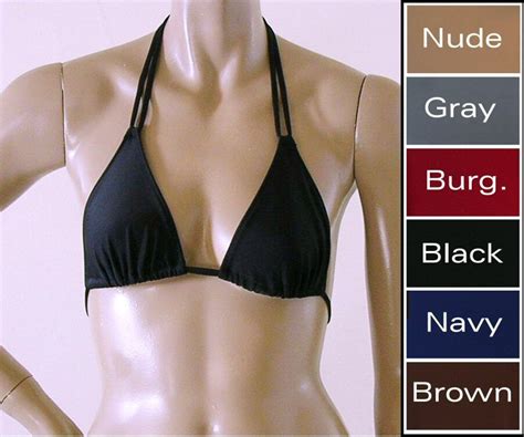 Double String Triangle Bikini Top In Black Navy Brown Nude Gray Or Burgundy Sizes To DD Etsy