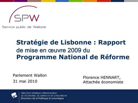 PPT Strat Gie De Lisbonne Rapport De Mise En Uvre 2009 Du Programme