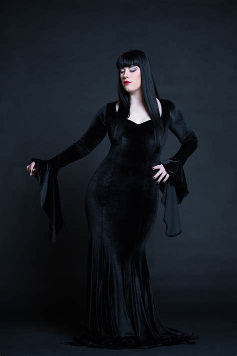 Morticia Addams Cosplay Black Velvet Dress Sexy Witch Costume Etsy Uk