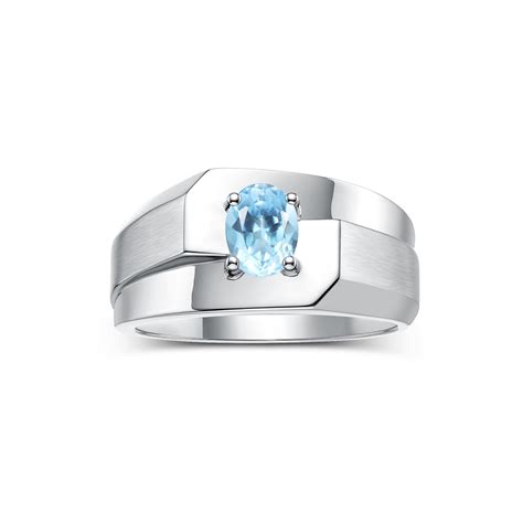 RYLOS Men's Rings 14K White Gold Ring Classic Solitaire 7X5MM Oval