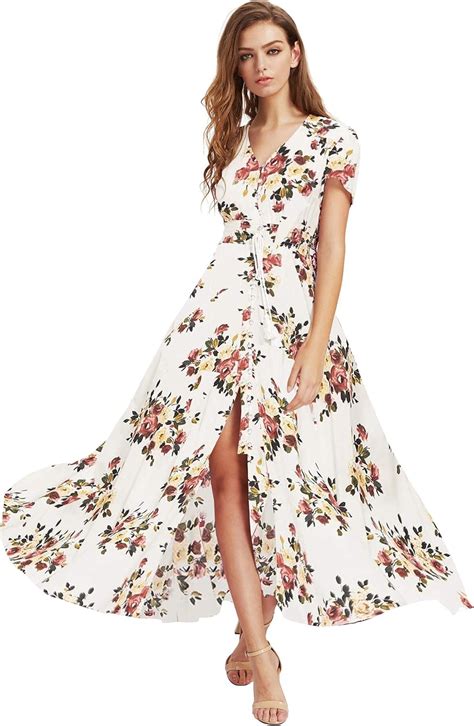 Milumia Women Button Up Floral Print Party Split Flowy Maxi Dress White Flroal Small At Amazon