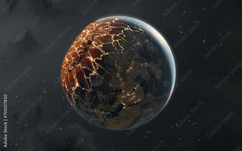 3D illustration of Earth exploding. High quality digital space art in ...