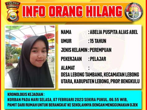 Informasi Orang Hilang Siswi Lebong Abelia Puspita Berita Satujuang