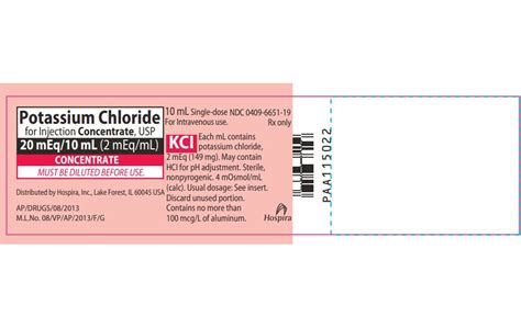 Potassium Chloride For Injection Concentrate Usp 20 Meq 10ml 2 Meq Ml