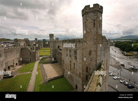 Aerial Caernarfon Castle Gwynedd North Wales Hi Res Stock Photography