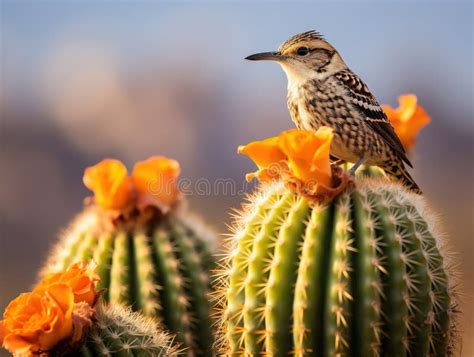 Cactus Wren On A Cholla In The Desert Stock Illustration Illustration