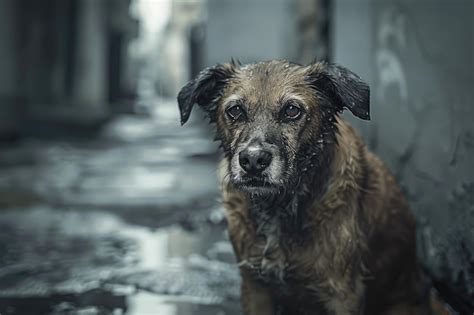 Perro Callejero Perro Sin Hogar Triste Perro Abandonado Hambriento