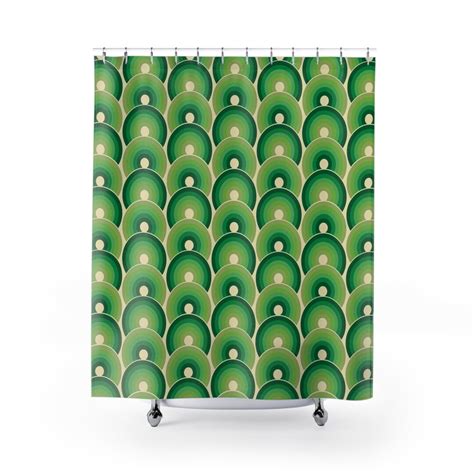 Funky Green Shower Curtain Retro Mid Century Modern Bathroom Etsy