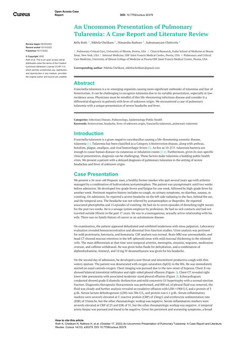 Pdf An Uncommon Presentation Of Pulmonary Tularemia A Case Report