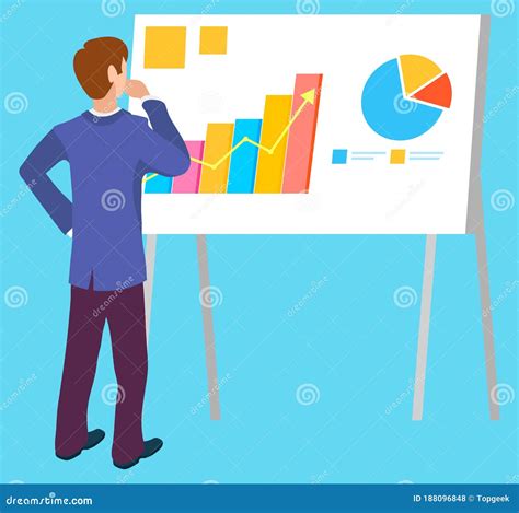 Man Thinking On Presentation And Stats Business Stock Vector