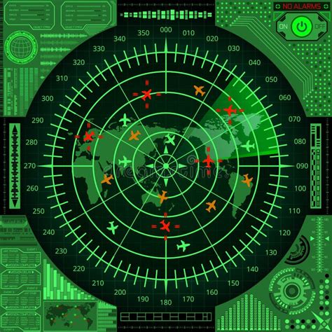 Schermo Radar Con La Mappa E Gli Obiettivi Di Mondo Monitor Futuristico