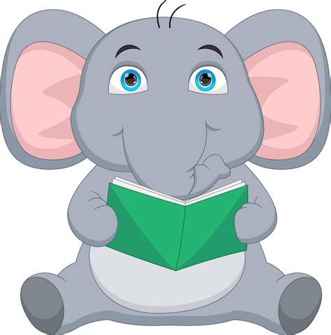 Lindo Elefante Leyendo Un Libro De Dibujos Animados Vector Premium