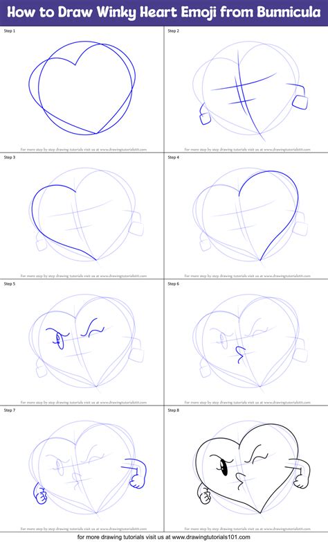 How To Draw Winky Heart Emoji From Bunnicula Printable Step By Step