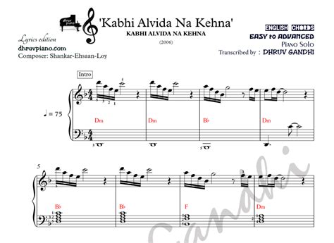 Kabhi Alvida Na Kehna (Sheet Music + English Notes + MIDI) - Piano Tutorial