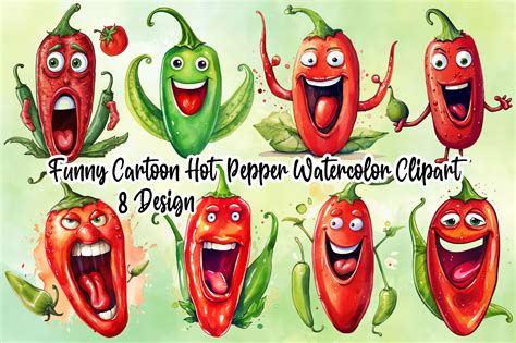 Funny Cartoon Hot Pepper Watercolor Png Graphic By Clipart Creative Fabrica