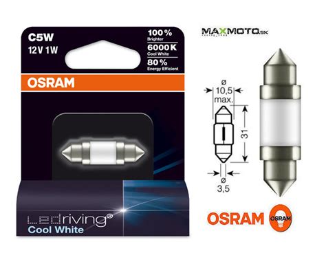 LED SULFIT LED žiarovka OSRAM RIVING COOL WHITE 6000K 1W 12V SV8 5 8 C5W