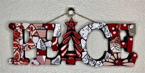 Peace Christmas Sign Mosaic Christmas Decor Peace in Reds, Pinks, and ...