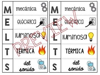 Forms Of Energy Foldable M E L T S SPANISH By Science N Stuff