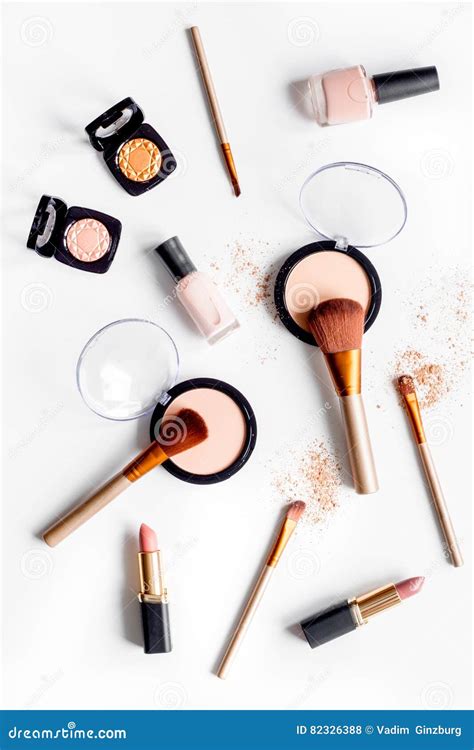 Decorative Cosmetics Nude On White Background Top View Stock Photo