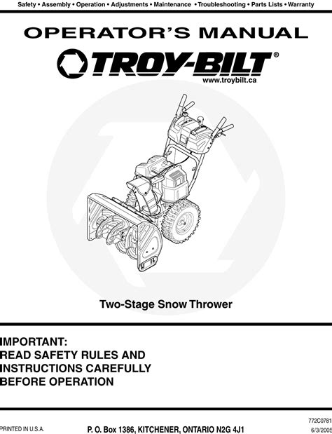 Troy Bilt Two Stage Snow Thrower Users Manual 772E0781 Indb