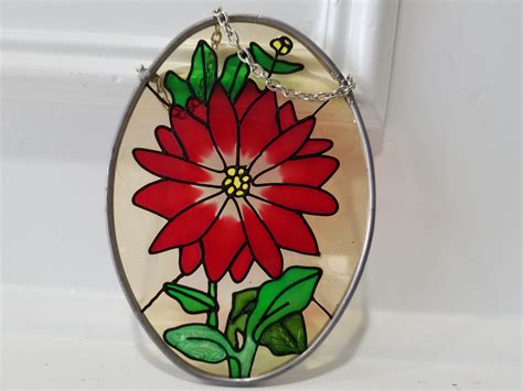 Stained Glass Suncatcher Poinsettia Christmas Flower Etsy Stained