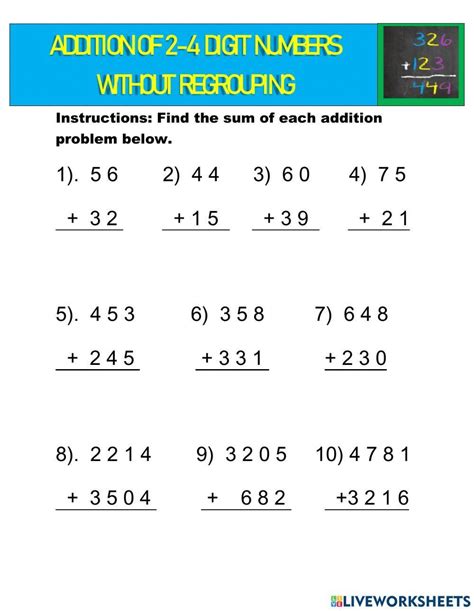 2 4 Digit Addition Without Regrouping Worksheet Live Worksheets Worksheets Library