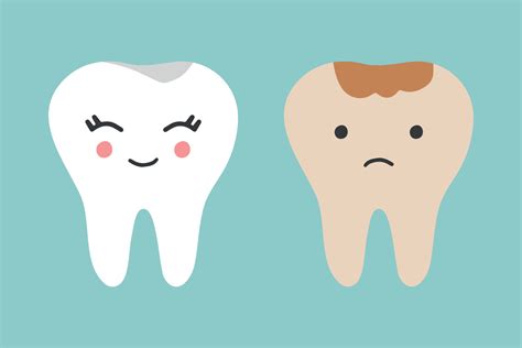 Cute Cartoon Tooth Character Bright And Dirty Tooth Comparison Dental