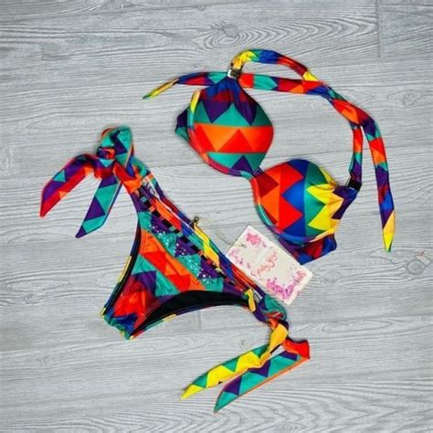Ruby Yaya Swim Nwt Ruby Yaya Rainbow Chevron Zulu Cutout Bikini Swimsuit Small Swimwear