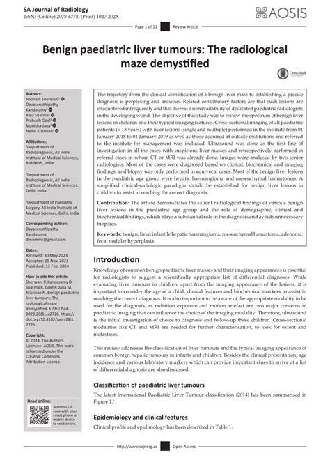 (PDF) Benign paediatric liver tumours: The radiological maze demystified