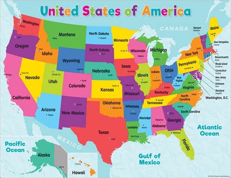 Colored Map of the United States Chart | America map, Map, United ...