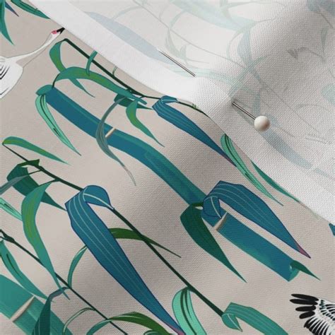 Flying Cranes And Bamboo Small Fabric Spoonflower