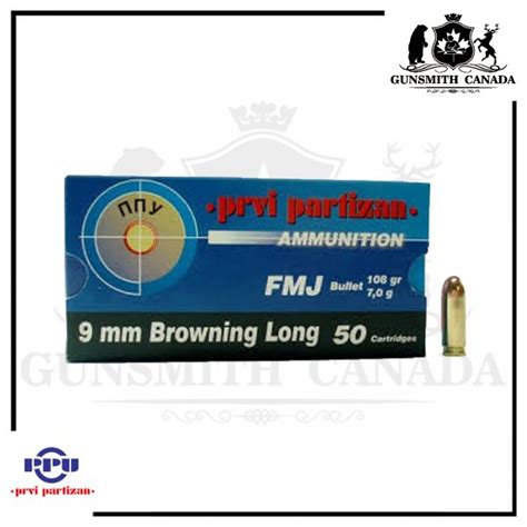 9mm Browning Long Fmj ~ 108 Gr Ppu Qty 50 Gunsmith Canada