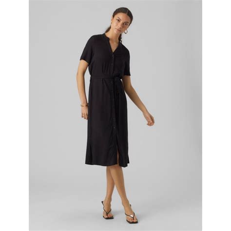 Robe Longue Regular Fit Col En V Manches Courtes Au Dessus Du Genou