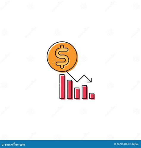 Dollar Loss Graph Vector Icon Symbol Isolated On White Background Stock