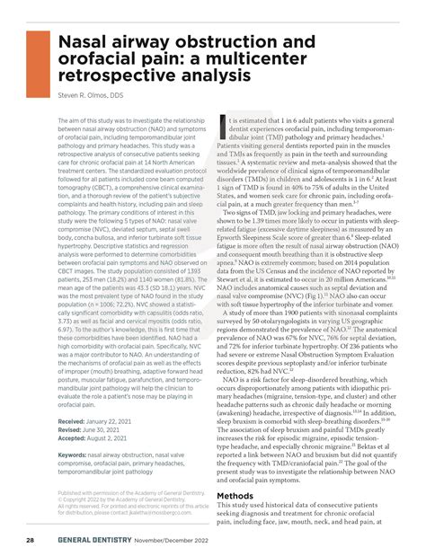 Nasal Airway Obstruction Orofacial Pain By Steven Olmos Dds