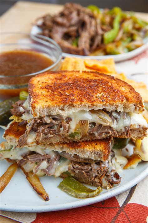 Slow Cooker Roast Beef Philly Cheesesteak French Dip Grilled Cheese