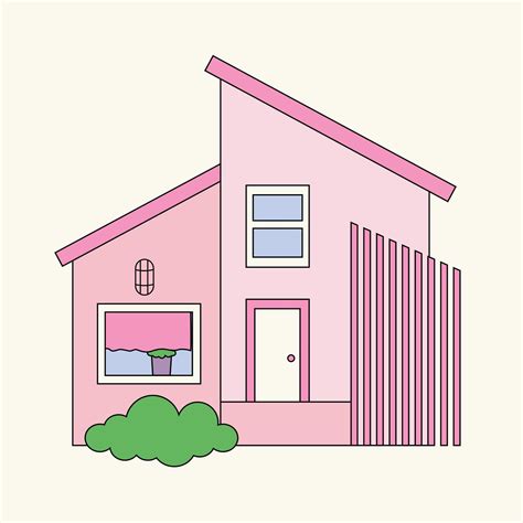 Pink house. Colorful house illustration. Cartoon town. Architecture
