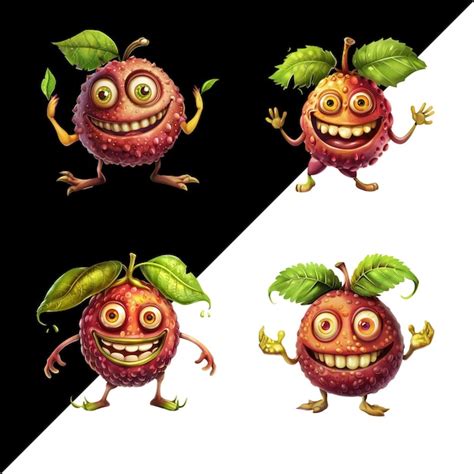 Funny Personaje De Frutas De Dibujos Animados Con Diferentes