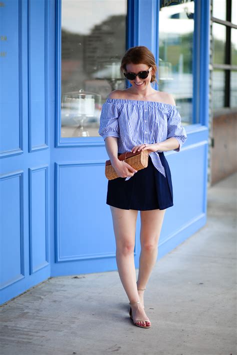 Mackenzie Horan In An Off The Shoulder Top And Navy Shorts Design Darling