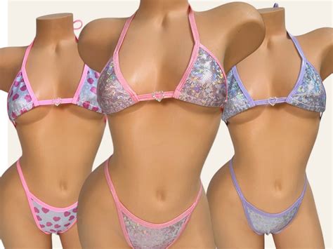 The Holographic Set Exotic Dance Wear Thong Stripper Outfits Rave Outfit Micro Bikini