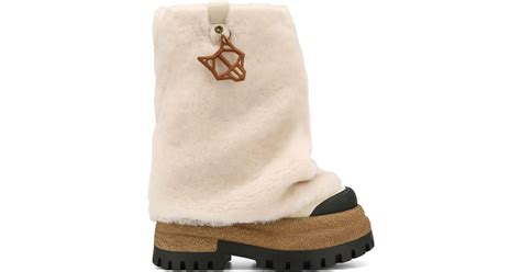 Naked Wolfe Shearling Canvas Chunky Ankle Boots In Natural Lyst