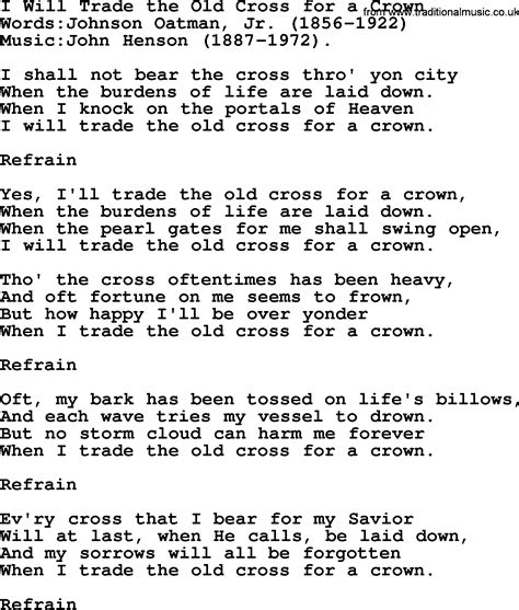 Hymns And Songs About Heaven I Will Trade The Old Cross For A Crown