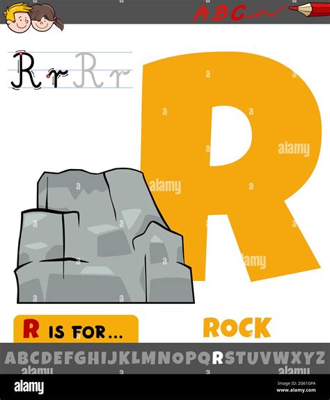 Educational cartoon illustration of letter R from alphabet with rock ...