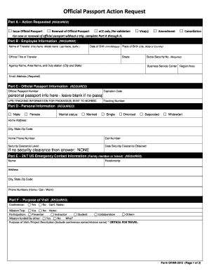 Official Passport Action Request OPAR Form Ars Usda Fill And Sign